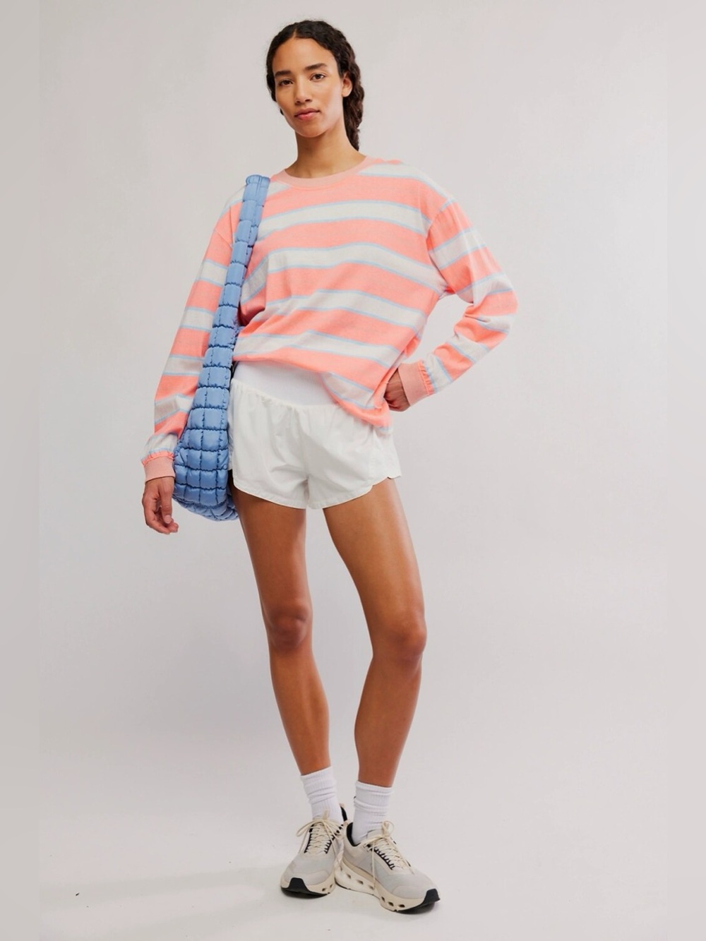 Free People FP Movement Hustle Layer XL Neon Coral Stripe Long Sleeve NWT
